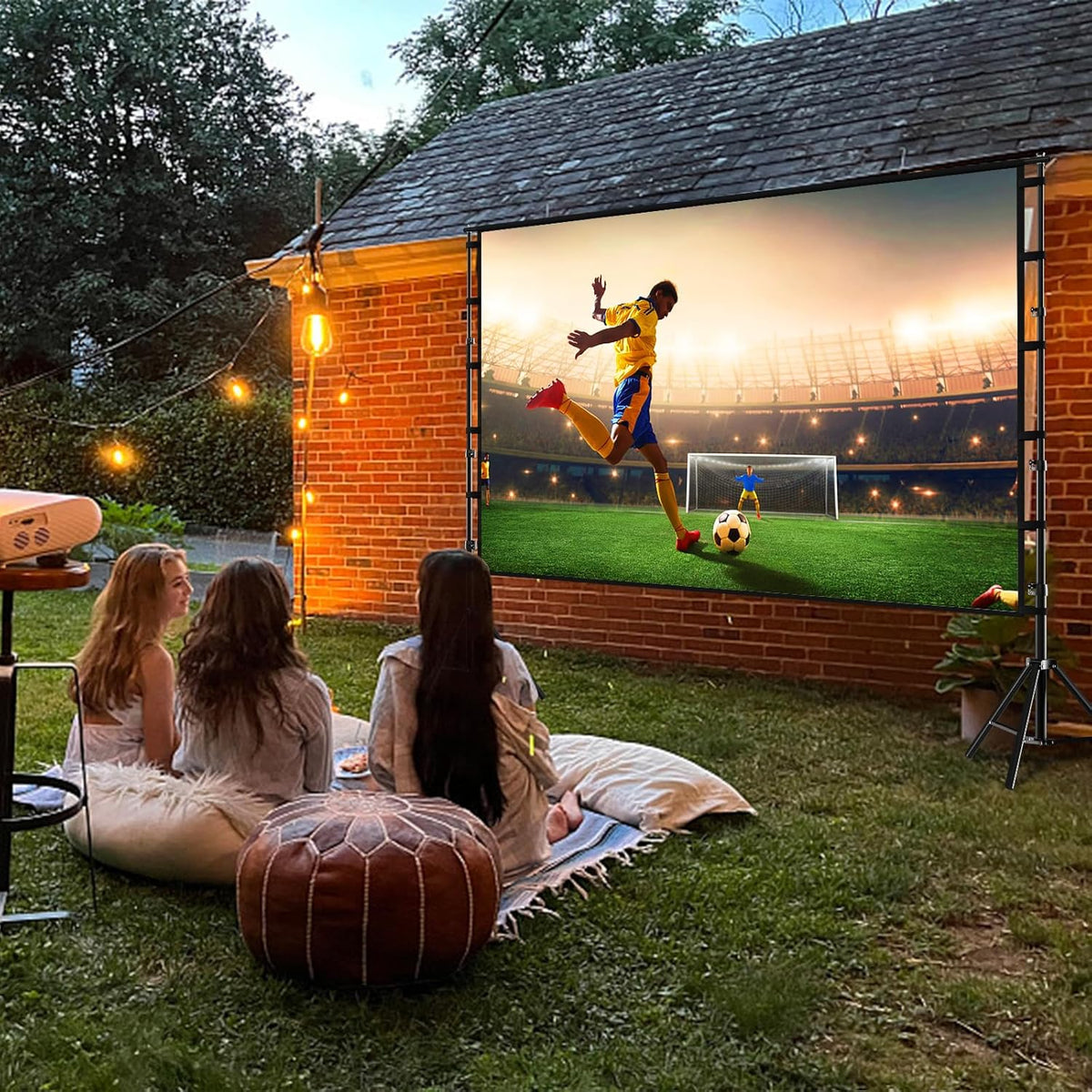 Projectiescherm en standaard, Towond 150 inch buitenprojectiescherm Draagbaar 16:9 HD Achter Voor Tuin Filmscherm met Draagtas Kreukvrij Verdikte Beugels Ontwerp voor Achtertuin Cinema