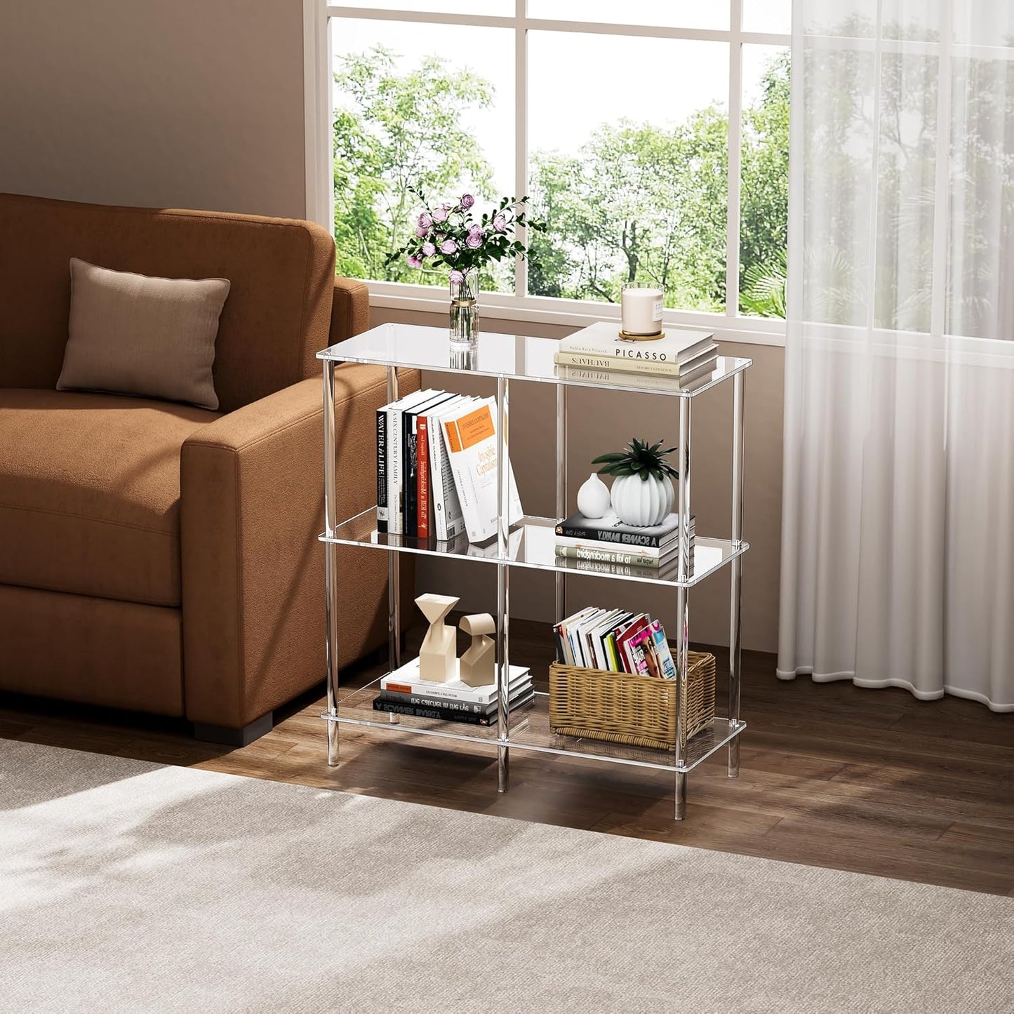 Acryl consoletafel, 3-laags acryl boekenplank boekenkast, vrijstaand, 75 x 30 x 80 cm (transparant)
