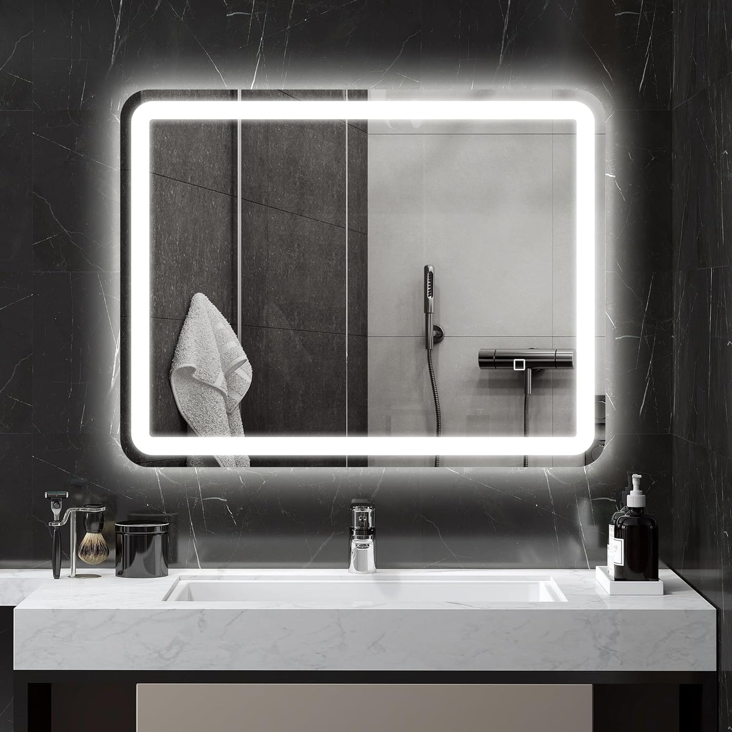 Badkamerspiegel – Wandspiegel – LED Spiegel – Verlichte Spiegel – Touch Spiegel – 70 x 90 cm – Anti-Condens – Geheugenfunctie