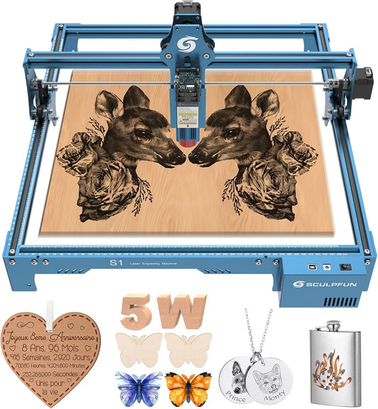 SCULPFUN S1 5,5 W lasergraveermachine 0,06 mm ultrafijne volledig metalen lasergraveermachine 110-240V 5W lasergraveermachine gecomprimeerde puntlasergraveermachine diepsnede