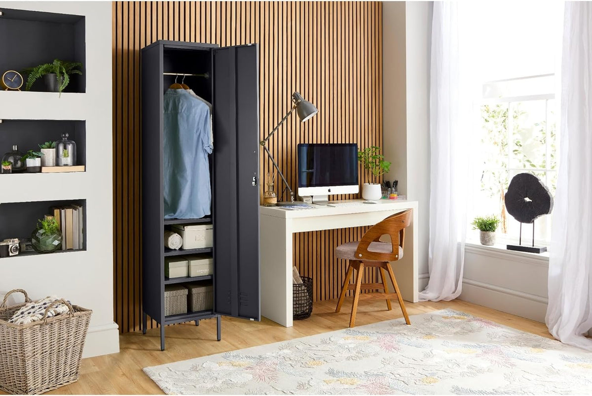 MMT Furniture Metal Locker Cabinet with Lockable Storage Cabinet Slim One Door (Grey, 180cm) - QUORE