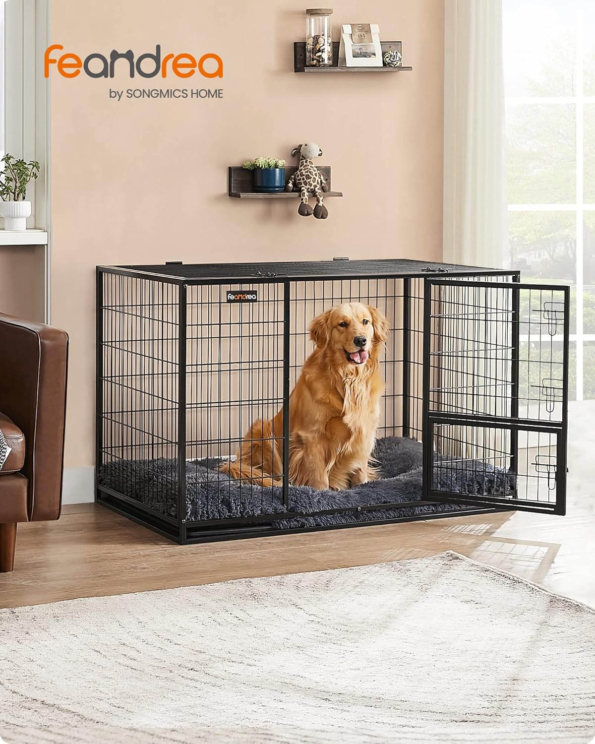 Hondenbench – Hondenkooi – Hondenbox – Hondenhok – Hondenren – Met Dubbele Deuren – Stabiele Metalen Constructie 122x75,5x80,5 cm