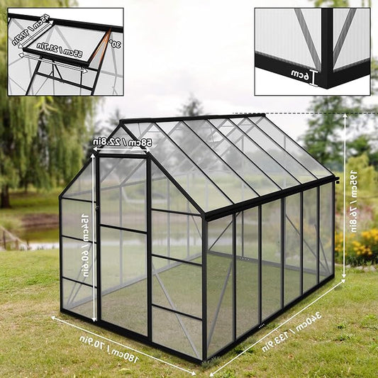 Kweekkas Aluminium – Tuinkas – Plantenkas – Groeikas – Tomatenkas – 340x180x195 cm – Dubbelwandig Polycarbonaat – Verstelbare Dakkoepel
