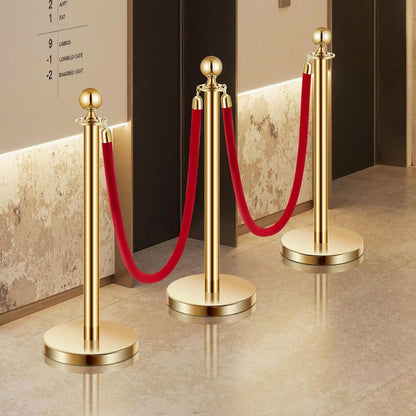 VEVOR Closing posts locking (6 pieces) for controlling crowds with 4 red velvet ropes (1.5 m long), stainless steel closing stand with refillable base for exhibitions gold