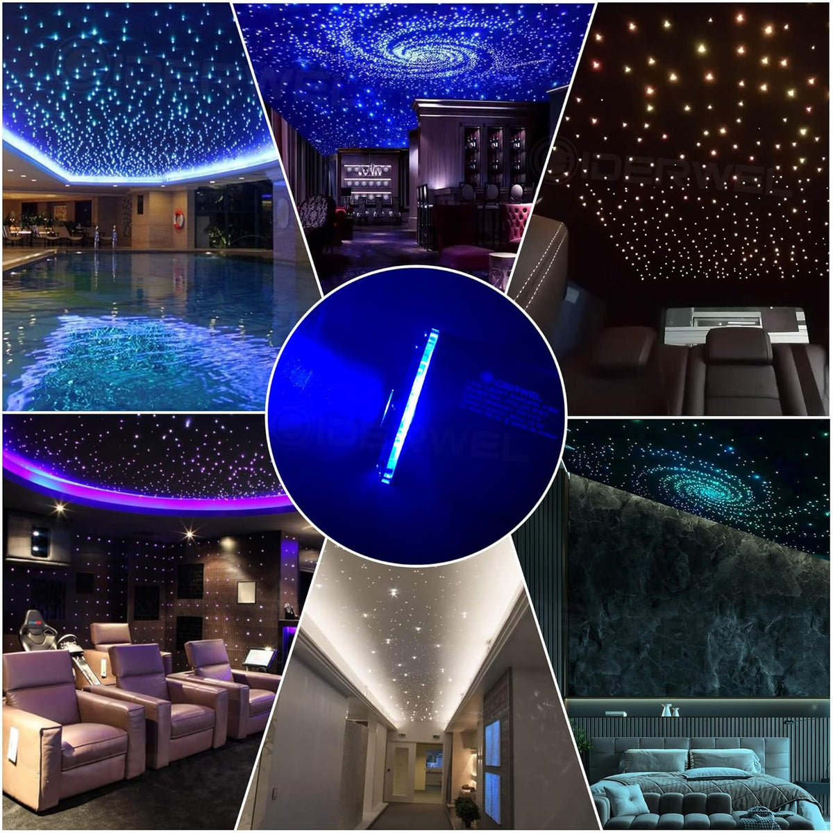 Twinkle Fiber Optic Lights Star hemelset, Smart APP/afstandsbediening / geluidsactieve RGBW led-lichtmachine, 450 stuks, 3 m (0,75 mm + 1,0 mm) gemengde vezelstrengen voor plafondverlichting thuis
