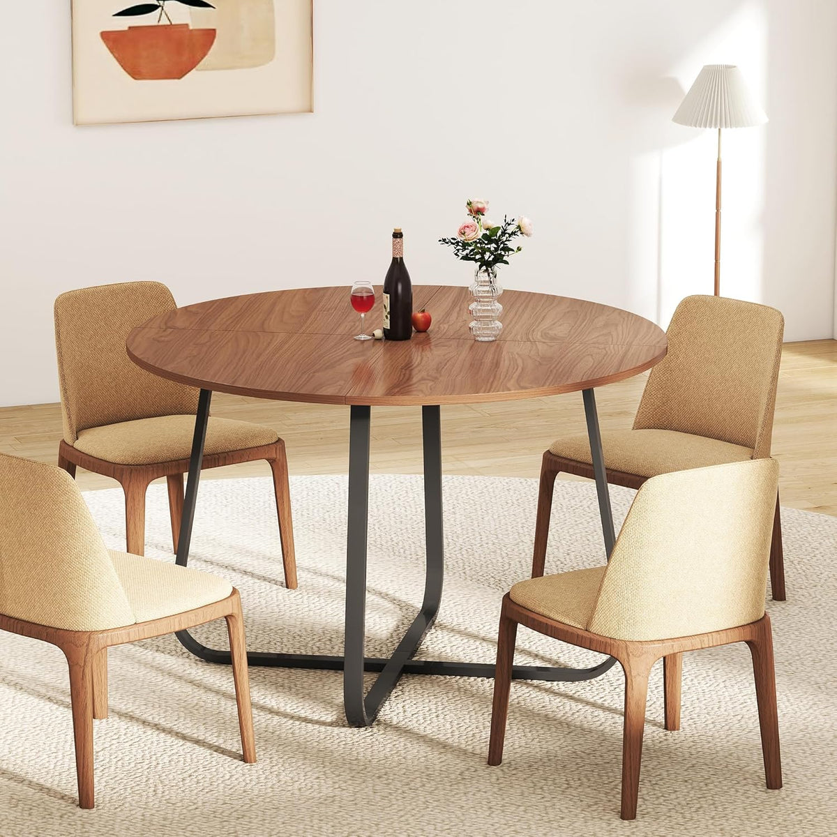 Eetkamertafels rond, 120 cm, houten eettafel, walnootbruin, moderne eettafel voor keuken, woonkamer, eetkamer, terras, binnenplaats, café, kantoor en andere plaatsen