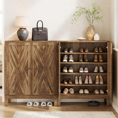 Tribesigns Shoe Cabinet with Adjustable Shelves, 5 Tier Freestanding Shoe Rack (110cm High), Country Storage Cabinet for Hallway, Corridor Living Room, Space Saving Shoe Rack, Brown