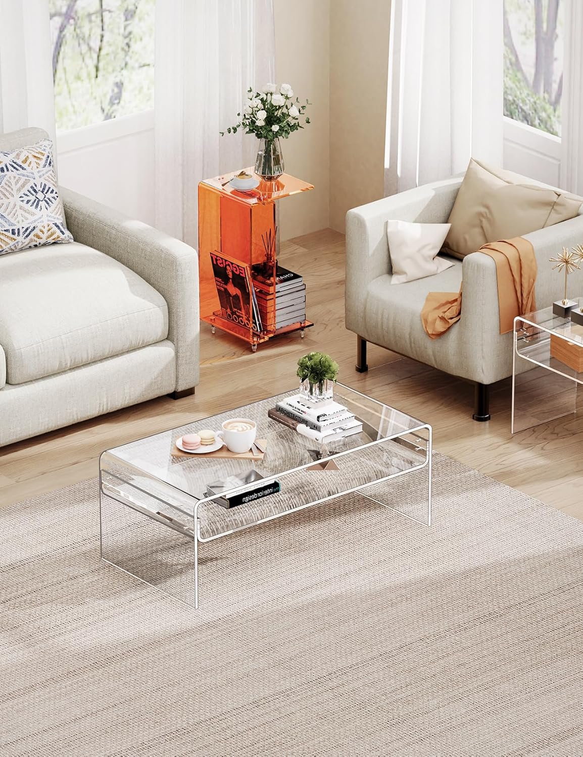 Acryl Salontafel, Transparant Helder Acryl Tafel (Transparant, 50 cm)
