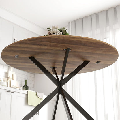 Ronde Eettafel – Industriële Tafel – Keukentafel – Eetkamertafel – Bureautafel – Ø120 cm – Stalen X-Onderstel – Krasbestendig Melamine Blad