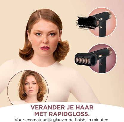 Shark SpeedStyle Haardroger & RapidGloss Finisher met Opbergtas & Haarklemmen, 5 Stylers, Voor Alle Haartypes, Ultrasnel Droog, Gladstrijken van Pluizig Haar, Geen Warmteschade, Ionisch, HD353BKEU