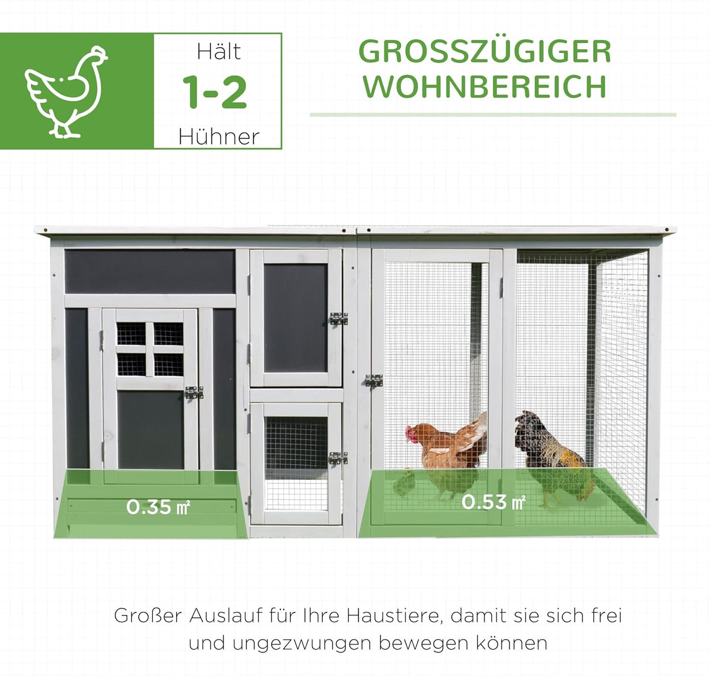 Kippenhok – Kippenhuis – Chicken Coop – Pluimveehok – Eierenhok – Geschikt Voor 2-4 Kippen – Gemaakt Van Stevig Dennenhout – Waterdicht Isolerend Dak - QUORE