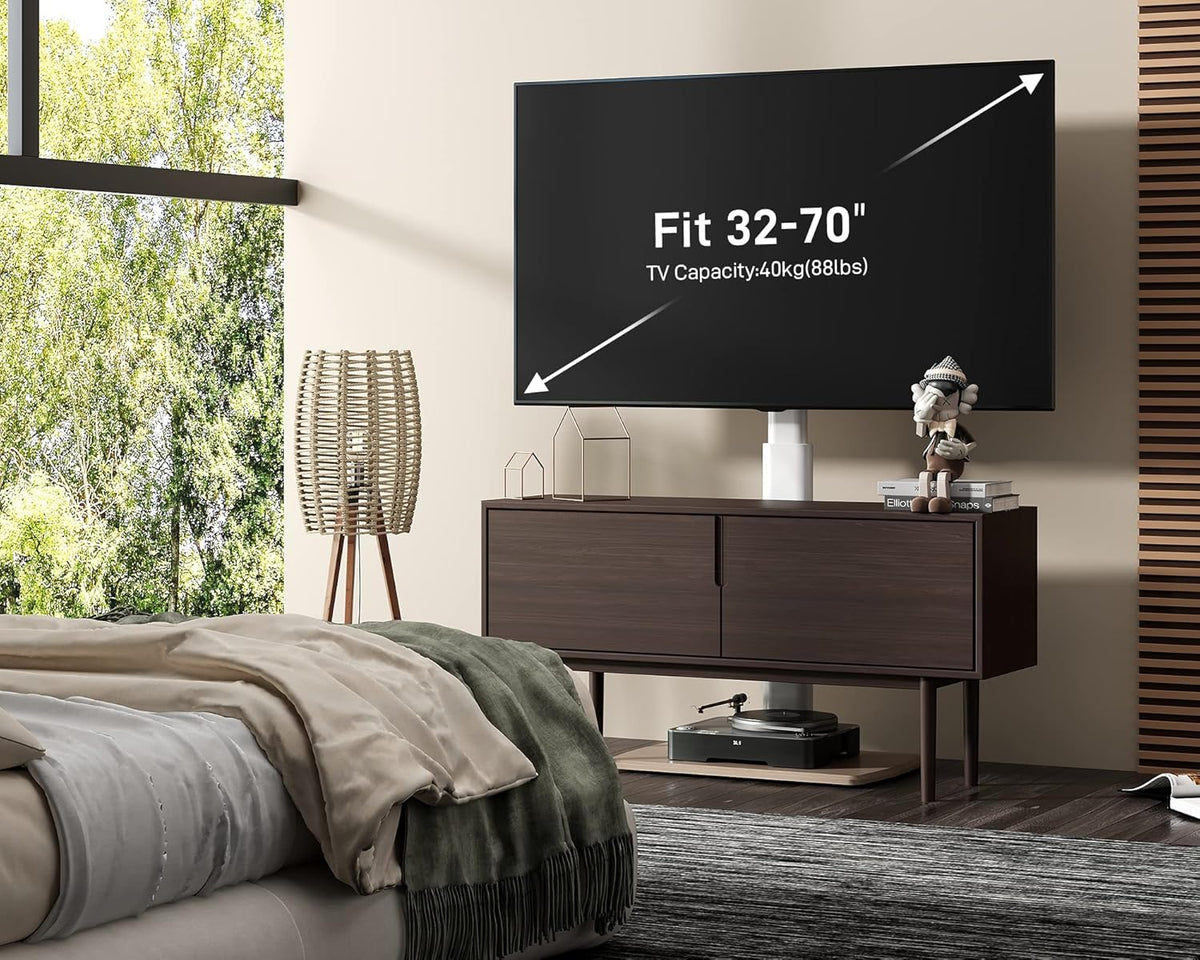 TV-vloerstandaard Wit – Vloerstandaard TV – Tv-standaard – Televisiestandaard – Tv Voet – Draaibaar Tot 60° – Hoogteverstelbaar