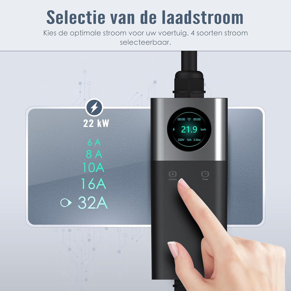 EV Draagbare Oplader – Elektrische Auto Oplader – Mobiele Laadkabel – Snellader – Type 2 Ladekabel – 22 kW Laadvermogen – Plug & Play Installatie