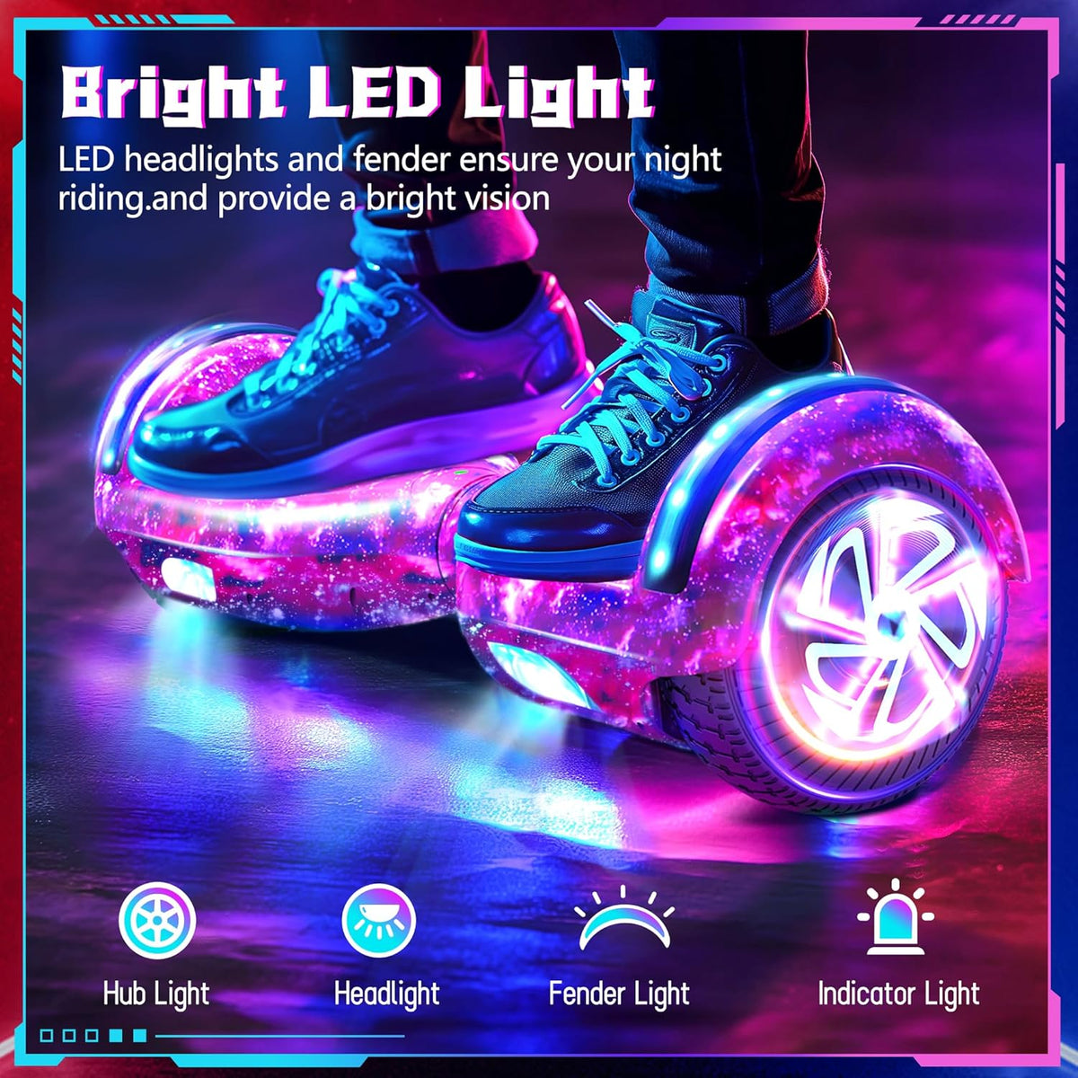Hoverboard voor kinderen van 6 tot 12 jaar, met geïntegreerde bluetooth-luidspreker en 6,5 inch wielen met kleurrijke lichten, veilige zelfbalancerende scooter, cadeau voor kinderen