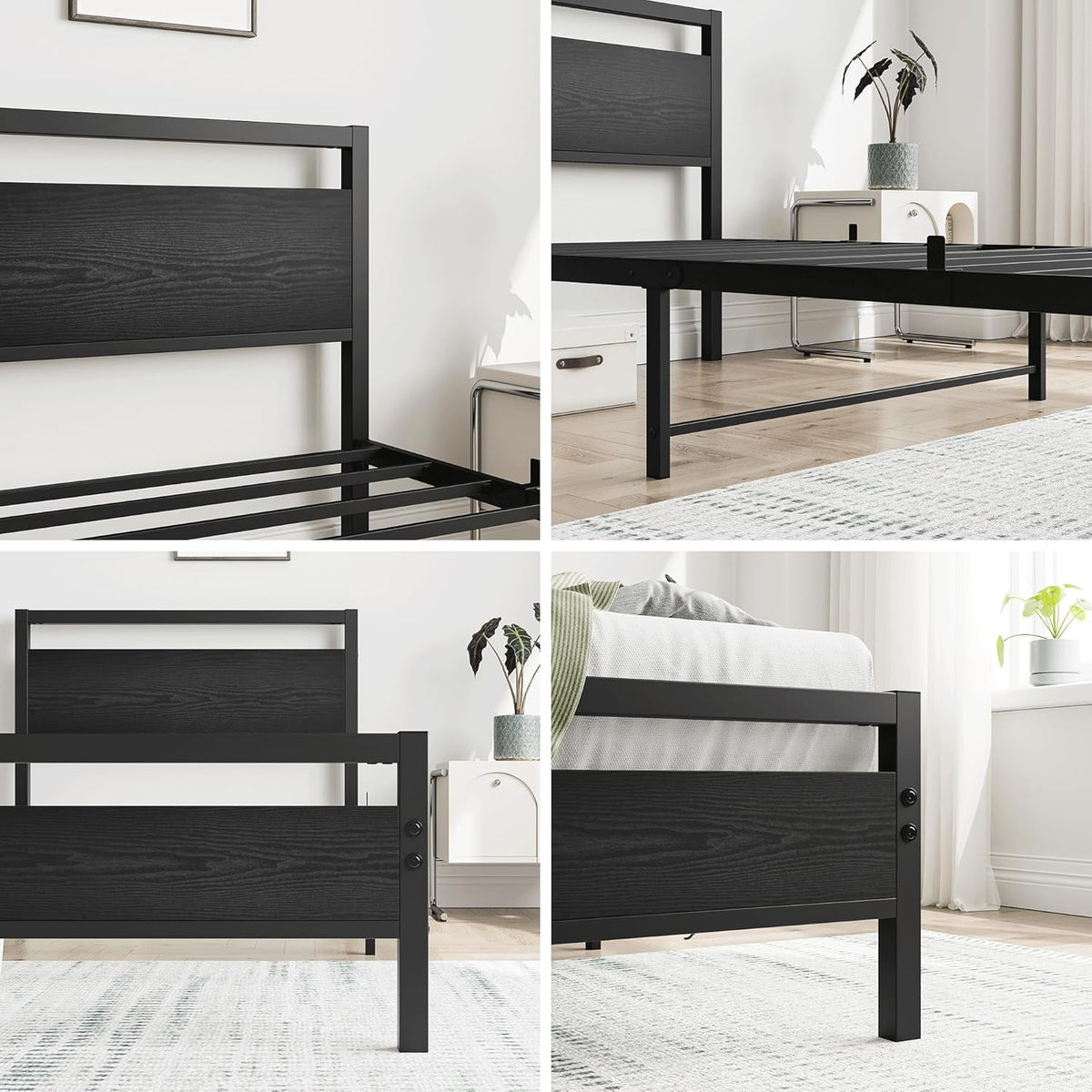 HOJINLINERO Bedframe 90 x 200 cm, bedframe van metaal, hout, eenpersoonsbed, metalen bed, 90 x 200 cm, met lattenbodem, logeerbed, tienerbed 90 x 200 cm met opbergruimte, opbergbed, bed frame, zwart