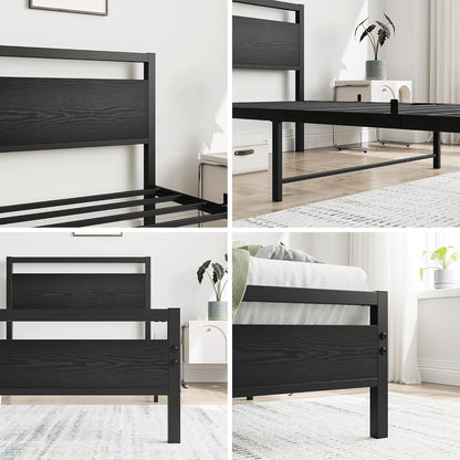 HOJINLINERO Bedframe 90 x 200 cm, bedframe van metaal, hout, eenpersoonsbed, metalen bed, 90 x 200 cm, met lattenbodem, logeerbed, tienerbed 90 x 200 cm met opbergruimte, opbergbed, bed frame, zwart