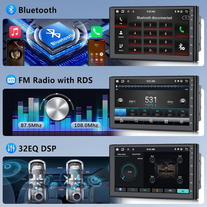 【8 Cores 6+128G】 Hodozzy Carplay Android Autoradio 2 Din met GPS 7 Inch Touchscreen, Bluetooth Autoradio met Android Auto/DSP/WiFi/RDS/FM/USB + Achteruitrijcamera