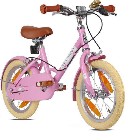 PROMETHEUS BICYCLES Retro kinderfiets vanaf 4 jaar - Meisjesfiets 14 inch kinderfiets meisjesfiets kinderen PETITAGE in roze