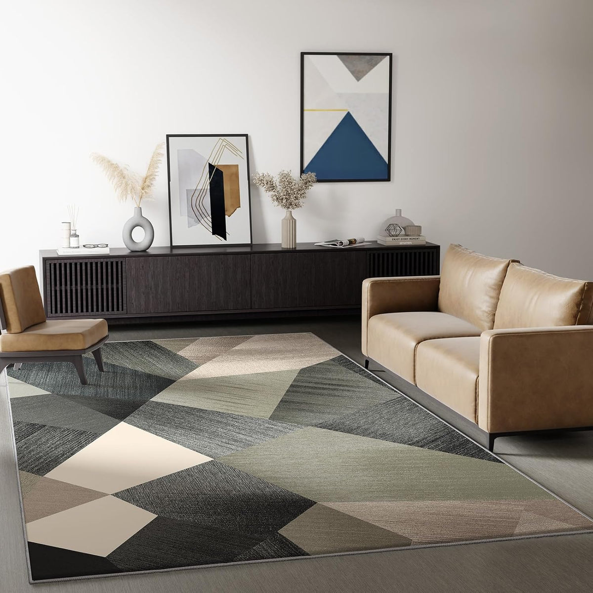 HOMFINE wasbare woonkamer korte flens tapijt-fluffy niet-slip modern tapijt, slaapkamer en eetkamer, zacht sponsmateriaal, ultrasoft en duurzaam, geometrisch abstract patroon, Groen 200x300 cm