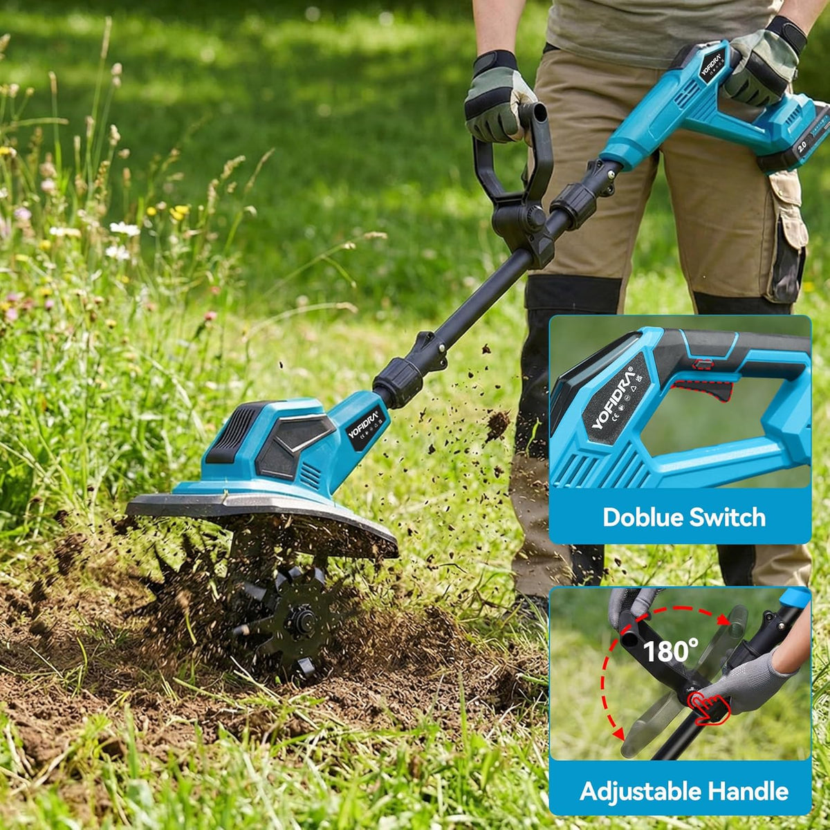 Accu-grondhak, elektrische motorhak voor kleine bloemperken en tuin