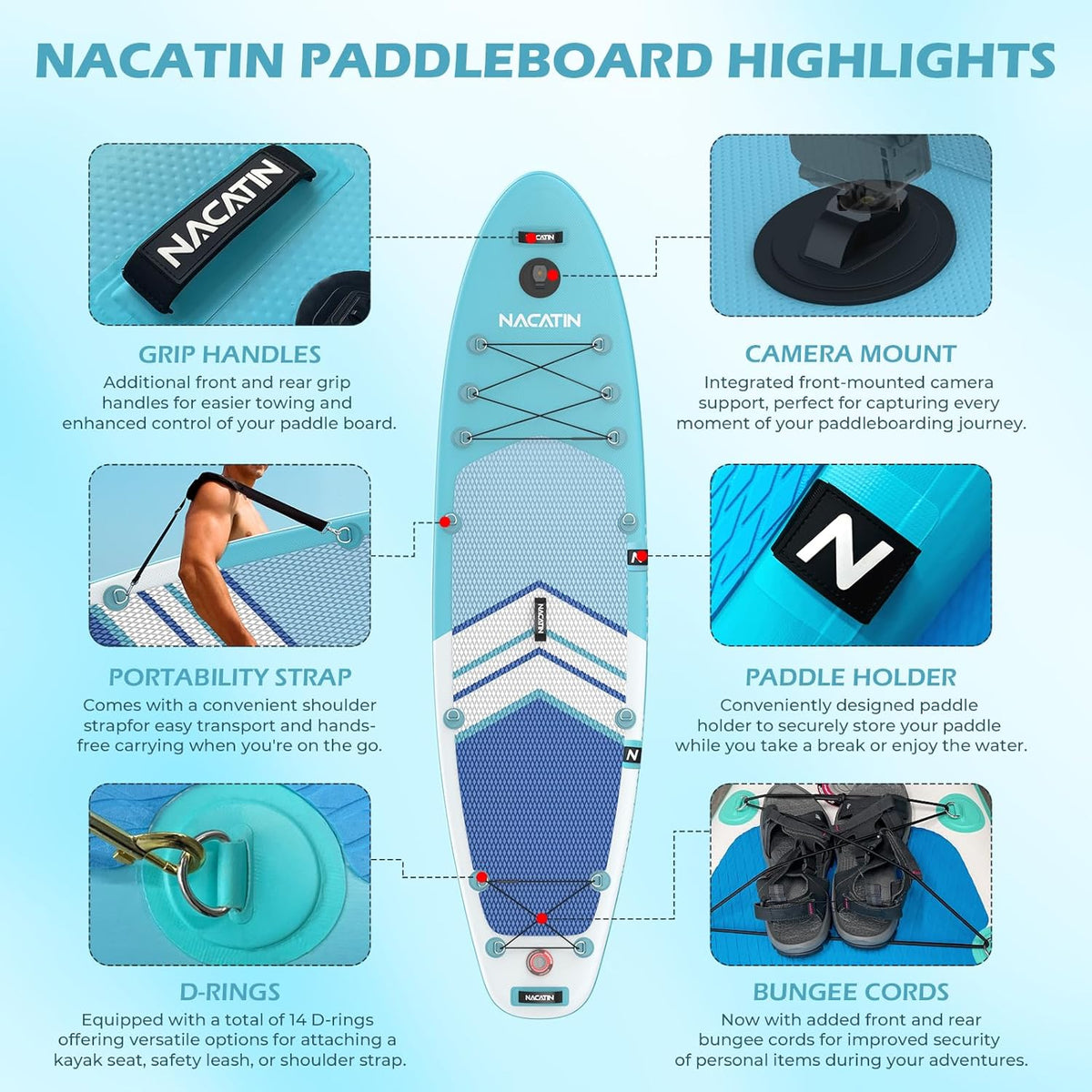 NACATIN Opblaasbare Stand Up Paddle Board SUP (blauw)