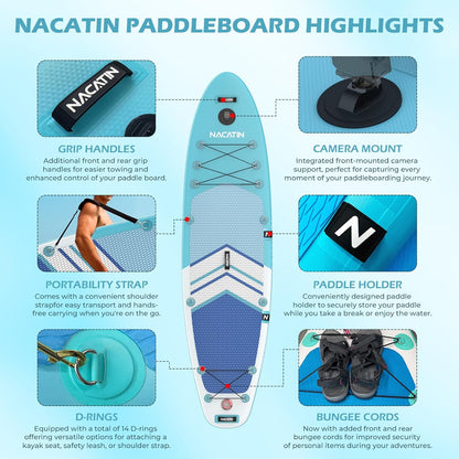 NACATIN Opblaasbare Stand Up Paddle Board SUP (blauw)