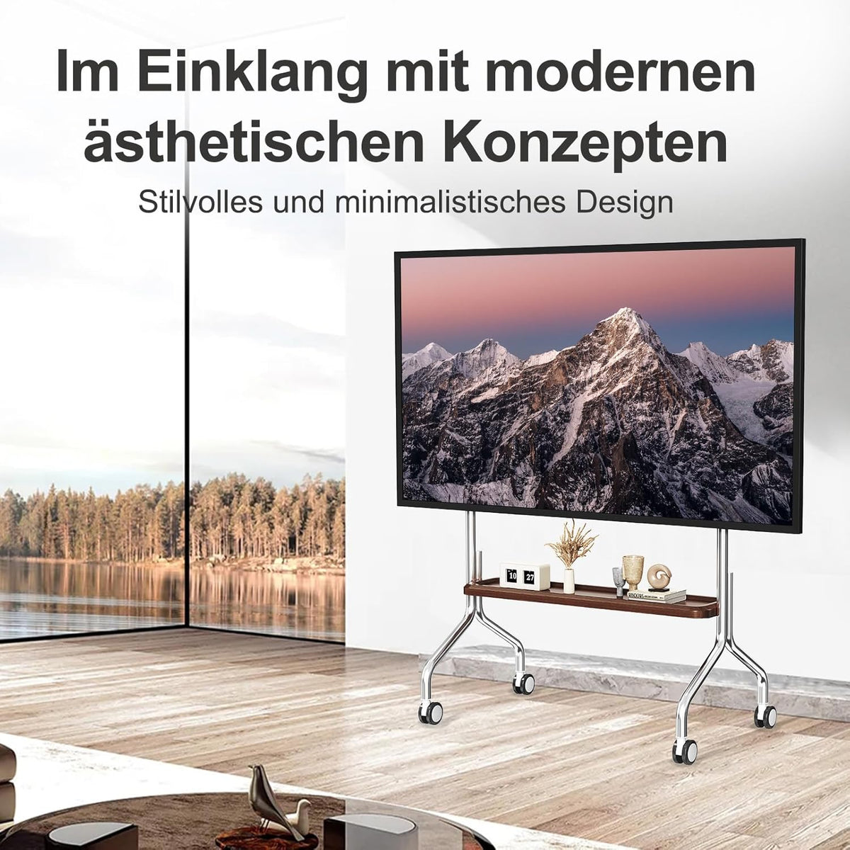 Mobiele Tv-Kar Met Enkellaagse Houten Opbergplank – Tv-Standaard – Tv-Wagen – Tv-Houder – Tv-Standaard Met Wielen – Voor 32-75 Inch LCD LED OLED En VESA 100x100-600x400 – Roestvrij Staal Met 4 Geremde 360° Zwenkwielen