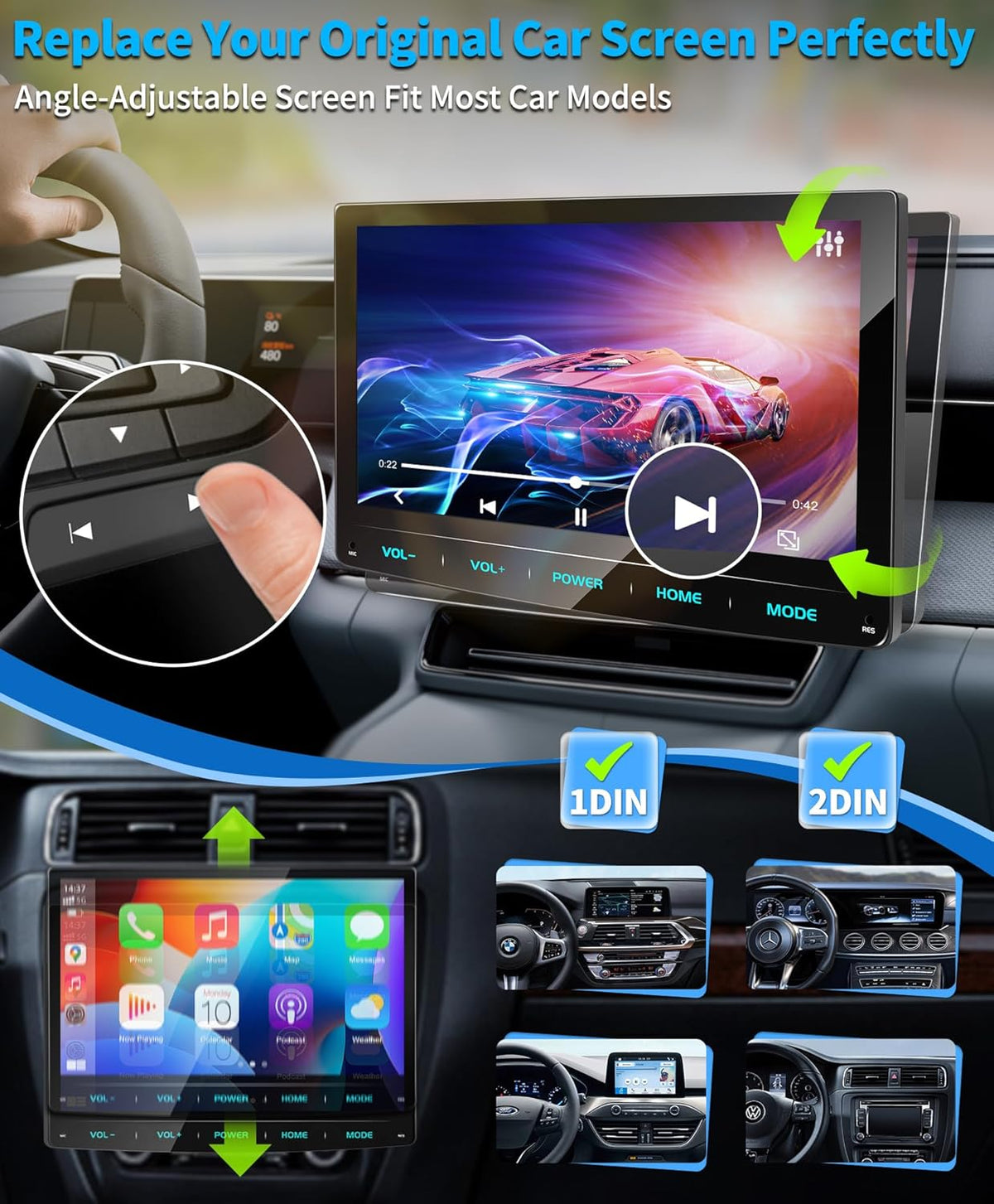 Android 13 Single Din Autoradio – Auto Stereo – Multimedia Speler – Navigatiesysteem – Touchscreen Radio – 10,1 Inch HD Scherm – Draadloze Apple CarPlay & Achteruitrijcamera