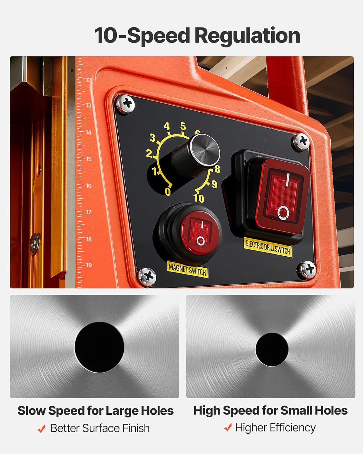 VEVOR Magnetic Drill 1350 W, Drill Diameter 50 mm, Power 12500 N, Max Stroke 210 mm with Cooling Connection, Column Drill for Metal Surfaces, DIY