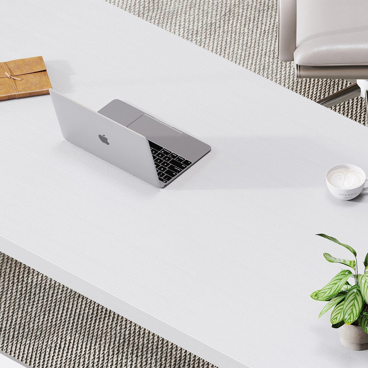 LVB Computer Tafel Lange Industriële Home Office Desk voor Student Grote Metalen Schrijven Studie Werk Desk Farmhouse Executive Gaming Computer Tafel voor Slaapkamer Woonkamer Wit