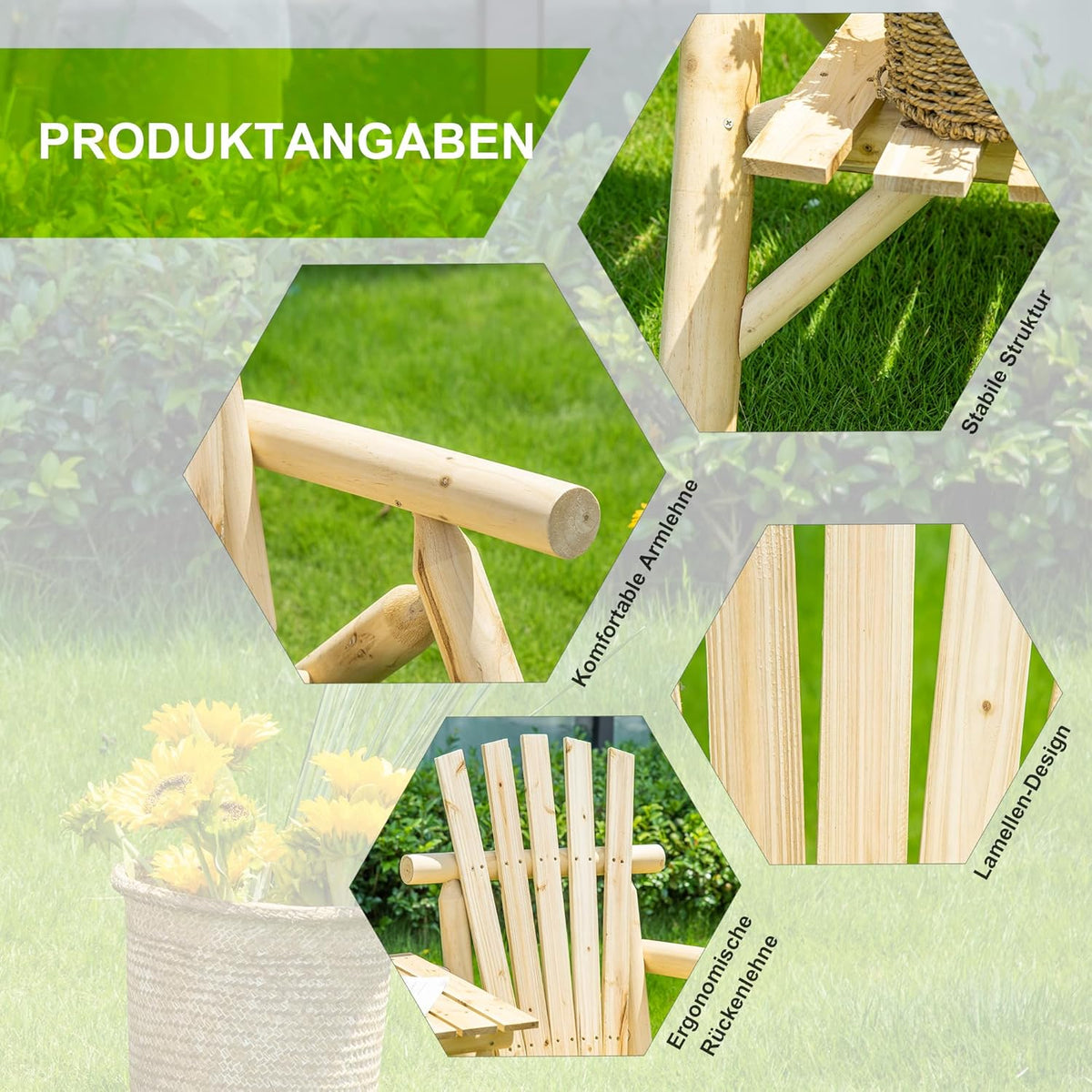 Outsunny Garden Bench with Table, Garden Furniture, Sofa, 2 Chairs, Solid Wood, Natural, 157 x 88 x 103 cm - QUORE
