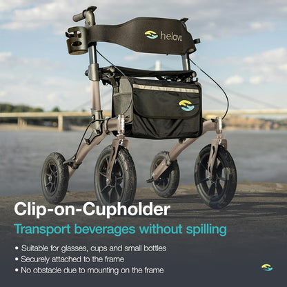 Helavo Rollator met luchtbanden voor buiten - Opvouwbaar en licht met zitfunctie, aluminium outdoor walker - Inklapbaar voor buitengebied