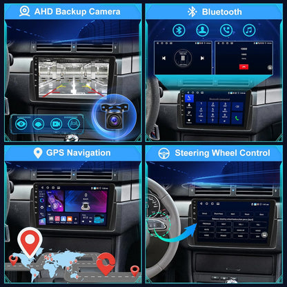 4G+64G Android Autoradio voor BMW E46 1999-2005 met CarPlay & Android Auto, DSP 32EQ, 9 Inch Radio met Scherm, WiFi, GPS, Bluetooth, Stuurwielbediening + Achteruitrijcamera, Microfoon