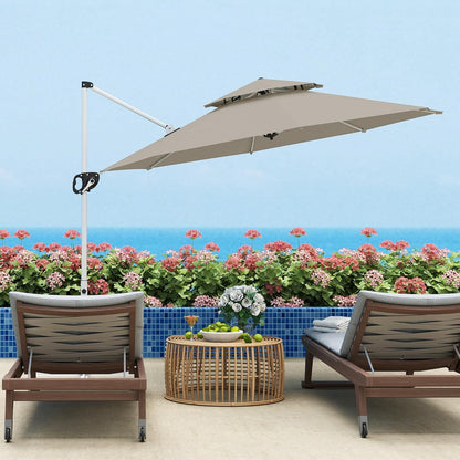 Outsunny Round Floating Parasol, 3 x 2.5 m, Outdoor Garden Parasol with Crank, Cross Base, Tilting and 360° Rotatable, Double Roof, UV Protection UPF0+, Grey, Light Grey