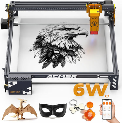 ACMER P1 S PRO 6W lasergraveermachine, graveeroppervlak van 380 × 370 mm,precisie van 0,01 mm. Zeer nauwkeurige lasergraveermachine voor doe-het-zelfprojecten in hout, metaal, acryl, leer, enz.