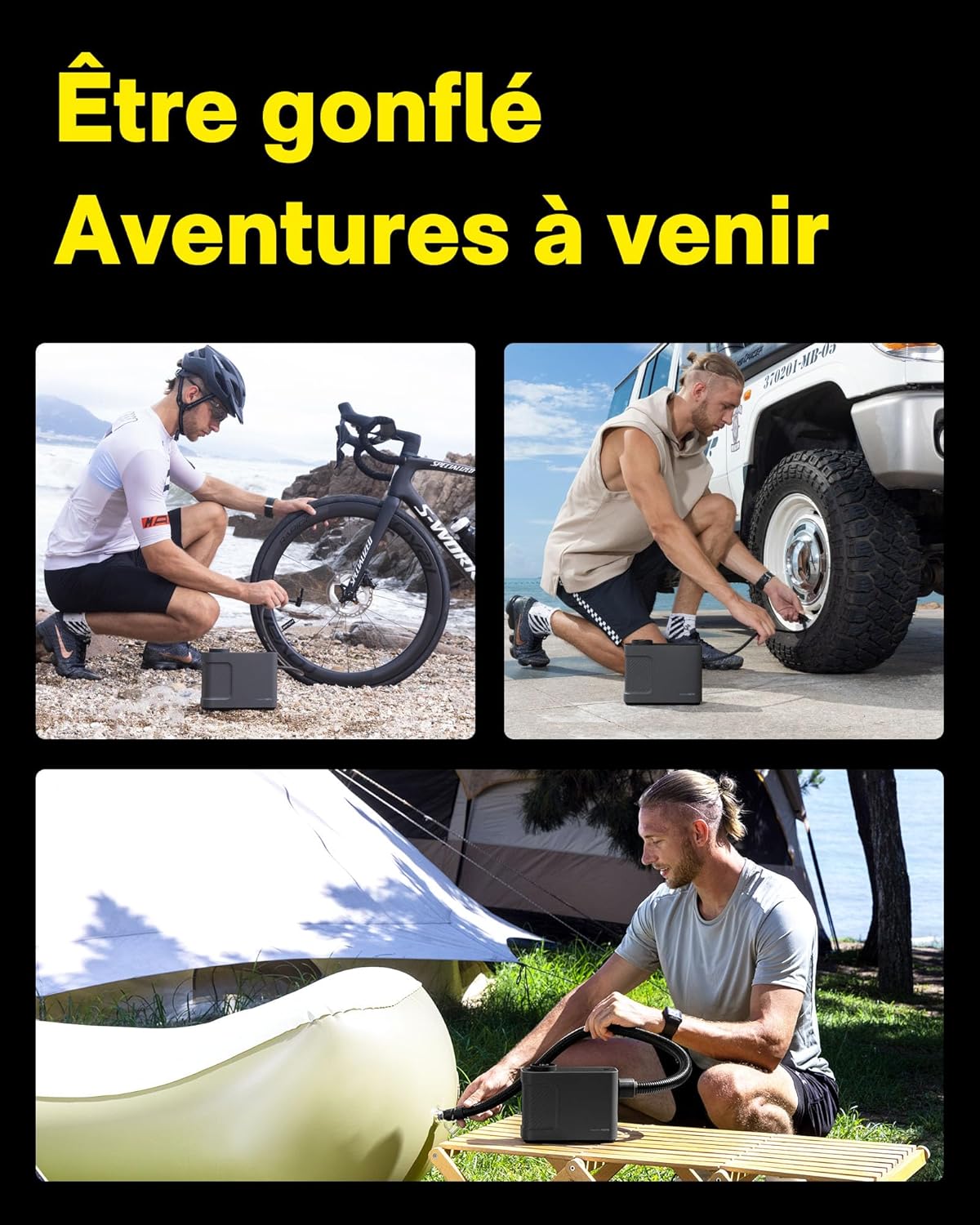 HOTO Elektrische luchtpomp Master, draadloze draagbare bandenpomp voor auto en fiets, 9 modi, dual power voor SUP, kajak, luchtmatras, tent en zwembadaccessoires
