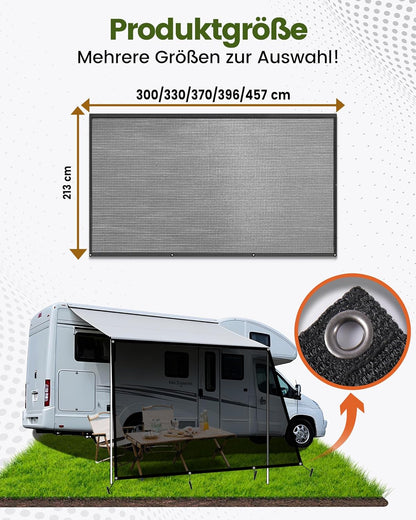 Zonnescherm voor voortent camper, 85% zichtblocker Markisen, zichtbescherming voortent voor campingwagen, camper, caravan (Hoogte 2,13m x Breedte 3,3m)
