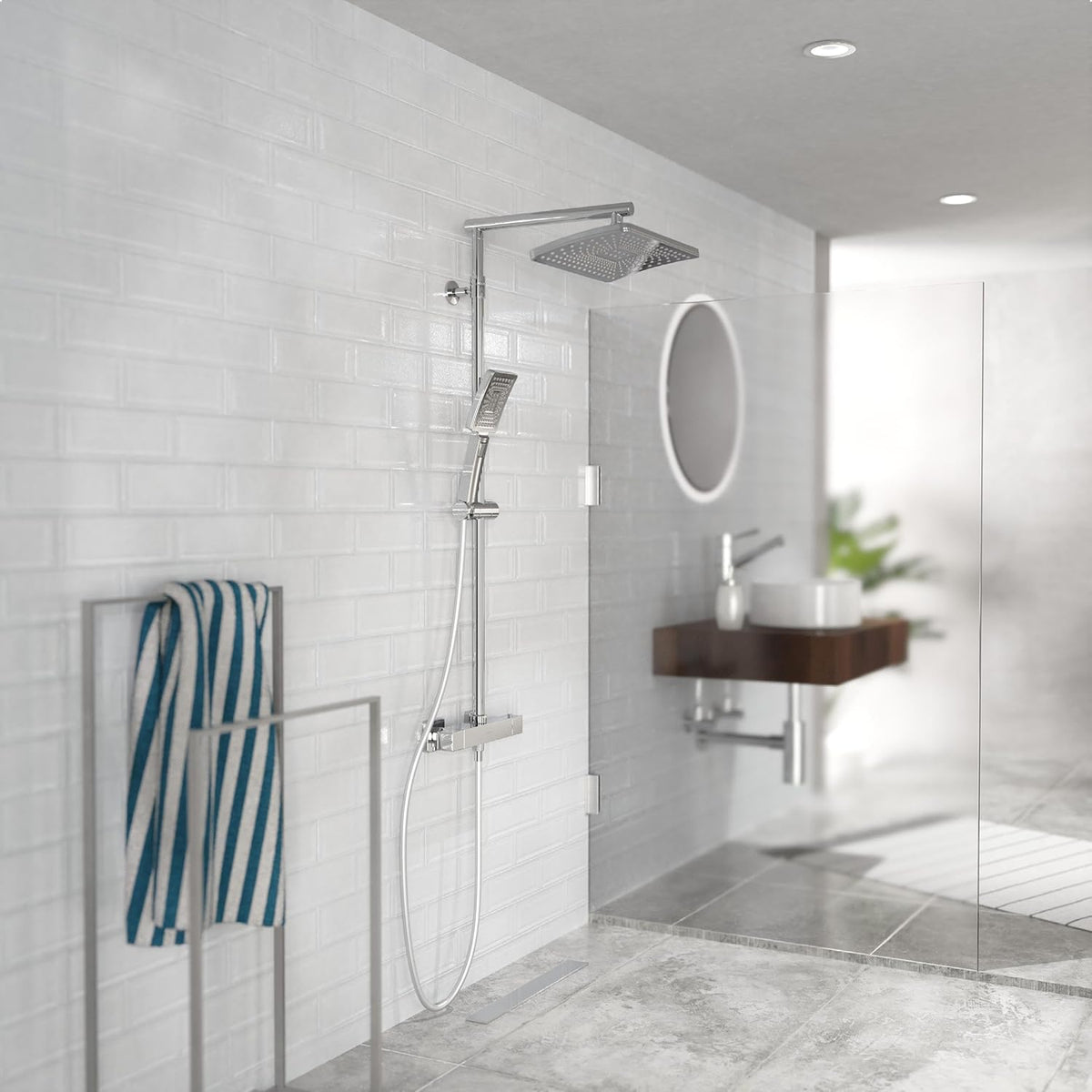 Douchesysteem – Doucheset – Douchezuil – Douchepaneel – Regendouche – Thermostaatkraan – Grote Regendouche 32x20 cm – Verstelbare Handdouche – Waterbesparend – Chroom