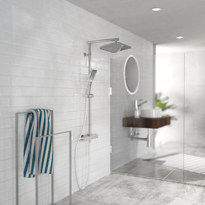 Douchesysteem – Doucheset – Douchezuil – Douchepaneel – Regendouche – Thermostaatkraan – Grote Regendouche 32x20 cm – Verstelbare Handdouche – Waterbesparend – Chroom