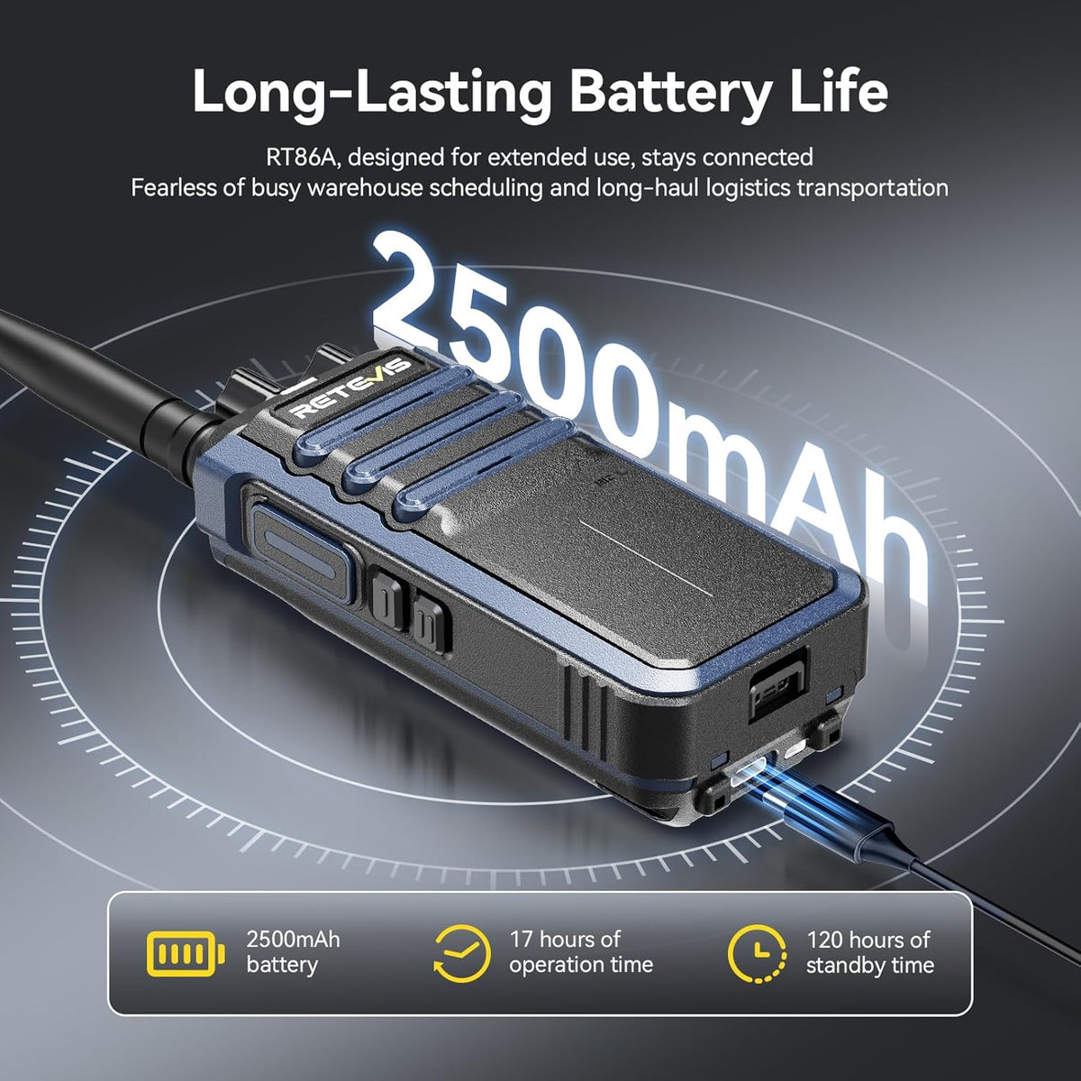 Retevis RT86A Portofoons met Groot Bereik voor Volwassenen met 6-Voudige Oplader, 2500 mAh-Batterij, Groepsgesprek, Robuuste Portofoon voor Zakelijk Gebruik (6-Pack, Zwart)