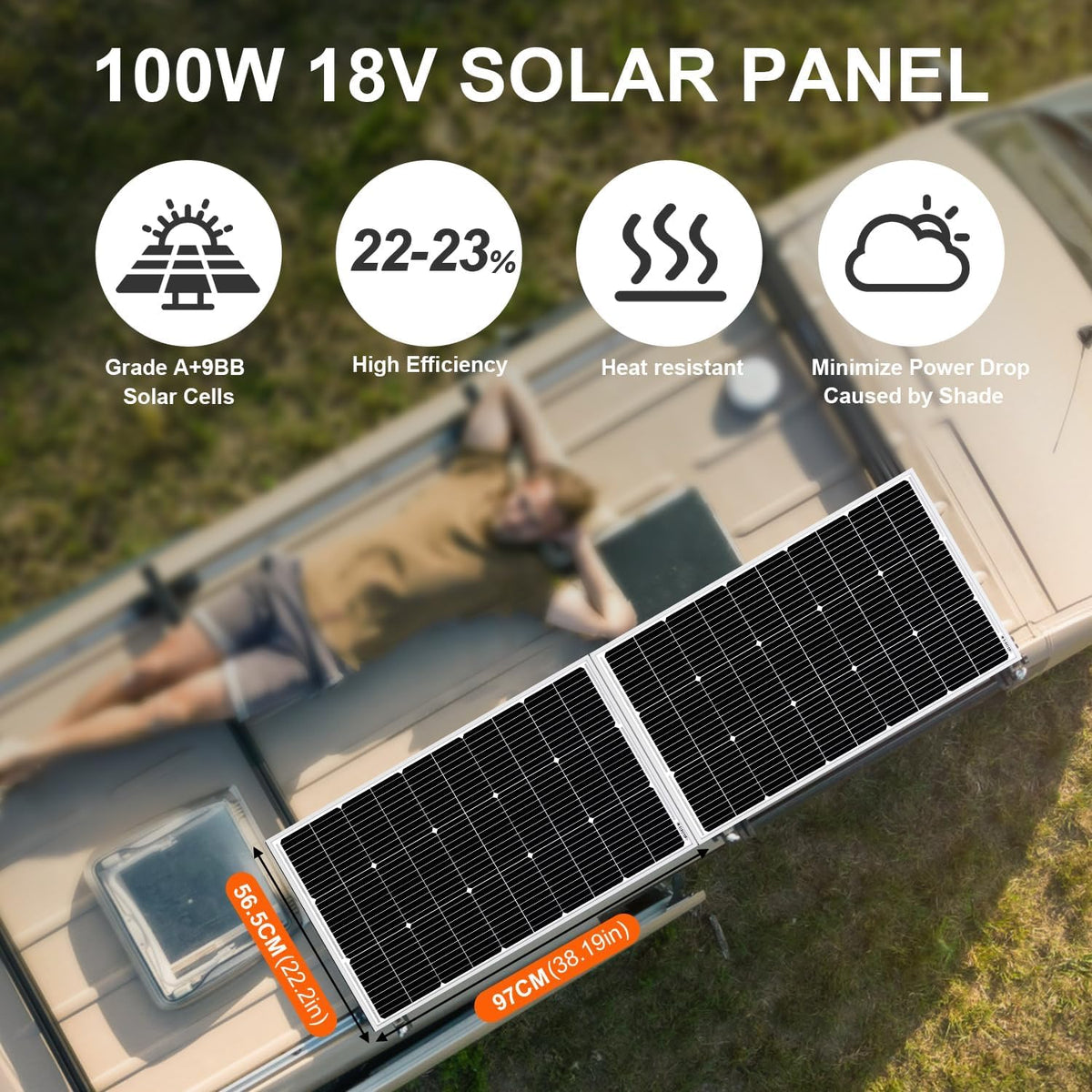 Zonnepaneel Set van 2 – Zonnepanelen – Zonnepaneelset – 12V Zonnepaneel – Camper Zonnepaneel – Monokristallijne Cellen – Gehard Glas, Geanodiseerd Aluminium Frame