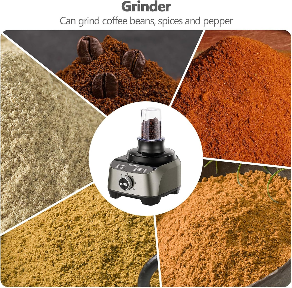 YASHE Multifunctionele keukenmachine, 11-in-1 blender, blender, hakmolen, sapcentrifuge en deegmachine met 2,5 l kom en 1,5 l mengbeker, 1300 W, 3 snelheden, pulsfunctie, veiligheidsvergrendeling