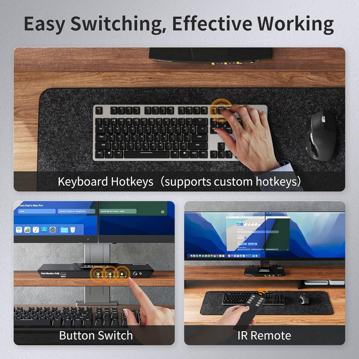 TESmart 4K30Hz KVM Switch 2 monitoren, HDMI 2 PC 2 Monitor Switch met kabel x 4, EDID-emulator, audio extractor, USB 2.0 voor toetsenbord muis scanner printer, HDCP 2.2, hotkey, button schakelaar