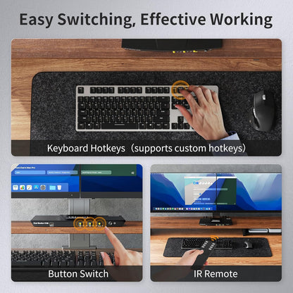 TESmart 4K30Hz KVM Switch 2 monitoren, HDMI 2 PC 2 Monitor Switch met kabel x 4, EDID-emulator, audio extractor, USB 2.0 voor toetsenbord muis scanner printer, HDCP 2.2, hotkey, button schakelaar