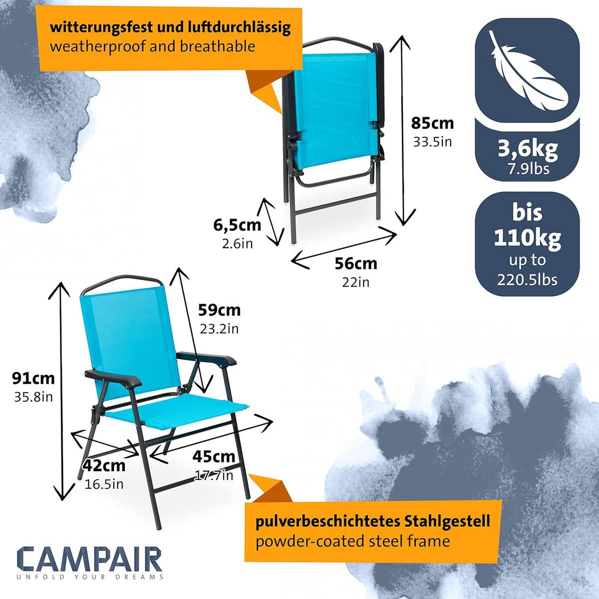 CampAir Campingmeubelset voor 4 personen, 5-delige campingset, in hoogte verstelbare campingtafel met 4 klapstoelen