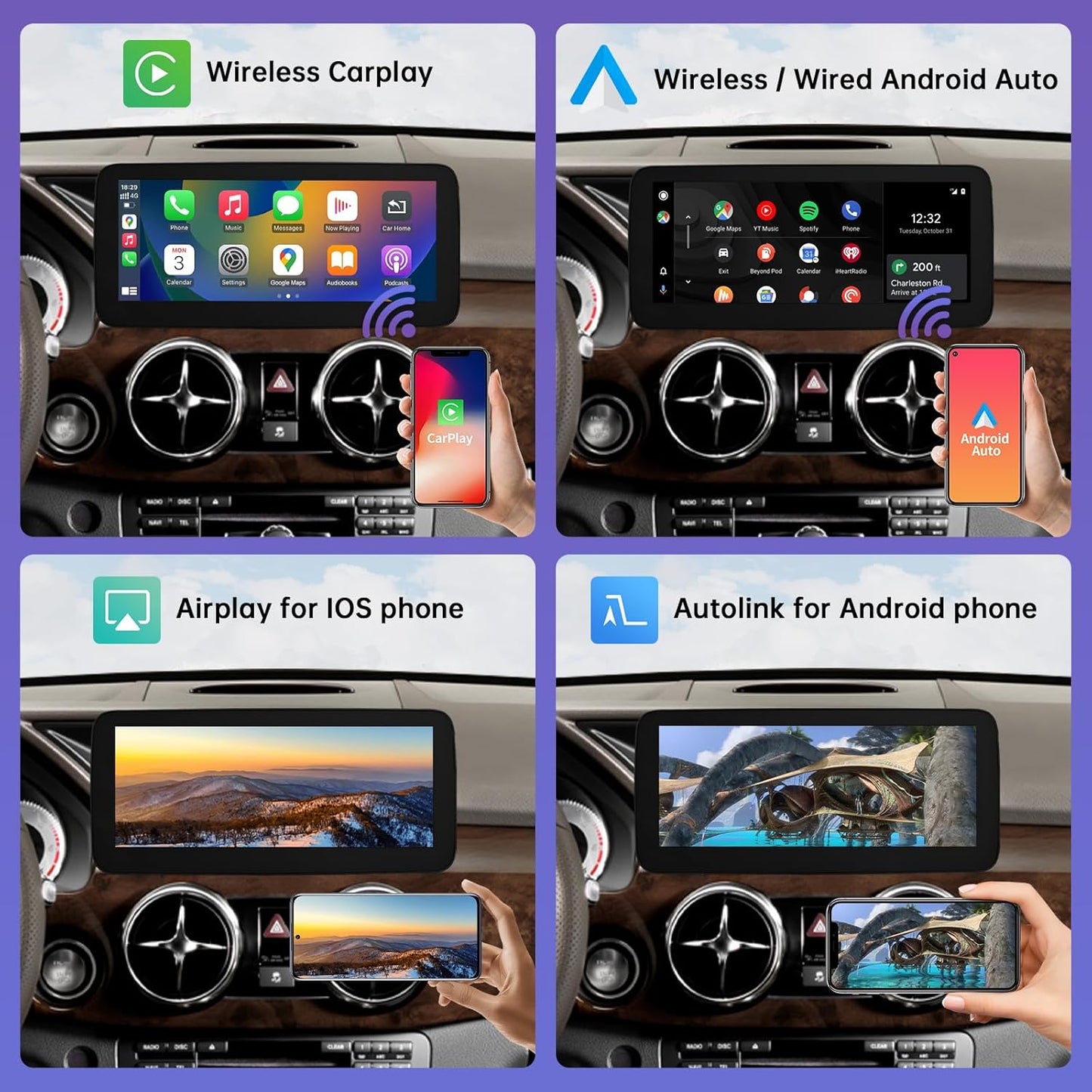 10,25 Inch Touchscreen Autoradio – CarPlay Scherm – Multimedia Display – Autonavigatie Scherm – Infotainmentsysteem – Draadloos CarPlay & Android Auto – HD Resolutie 1920x720