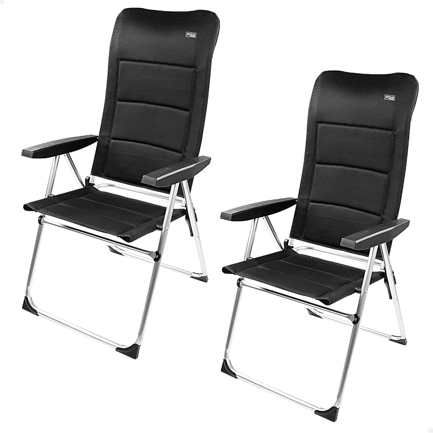 AKTIVE Set van 2 klapstoelen, 5 posities, zwart, voor terras, balkon, erf of tuin, 49 x 67 x 123 cm, van aluminium en polyester, gevoerd, kantelbeveiliging, max. 110 kg, klapstoelen, 85475