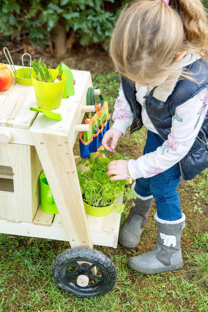 Small Foot 11665 modder van massief en weerbestendig hout voor kinderen vanaf 3 jaar, buiten keuken met accessoires en wielen speelgoed