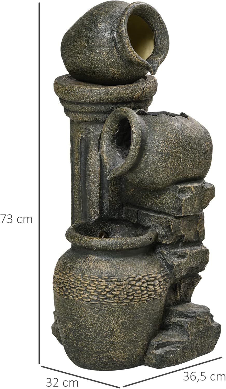 Outsunny garden fountain adjustable flow ornamental fountain with 3-layer wine jugs water feature waterfall for garden garden pond patio resin fountain - QUORE