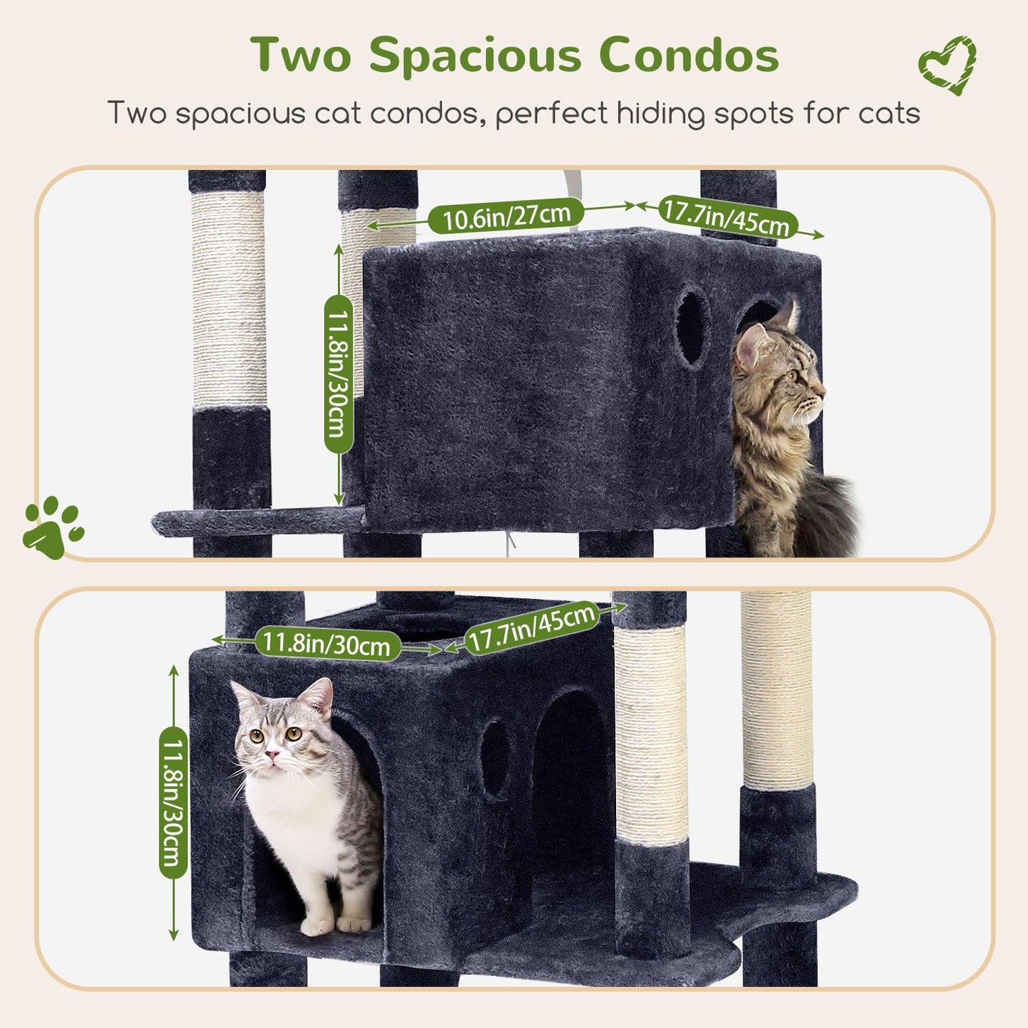 Krabpaal – Kattentoren – Krabmeubel – Kattenboom – XXL Krabpaal – 213 cm Hoog – Donkergrijs – 2 Grote Kattenhuisjes – Sisal Krabpalen – Stabiel En Luxe